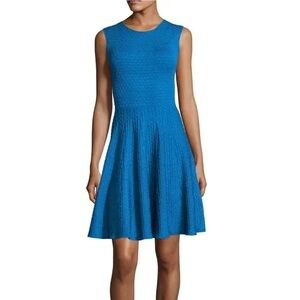 Akris Punto Jacquard Fit and Flare Crew Neck Sleeveless Dress Size 6 Royal Blue